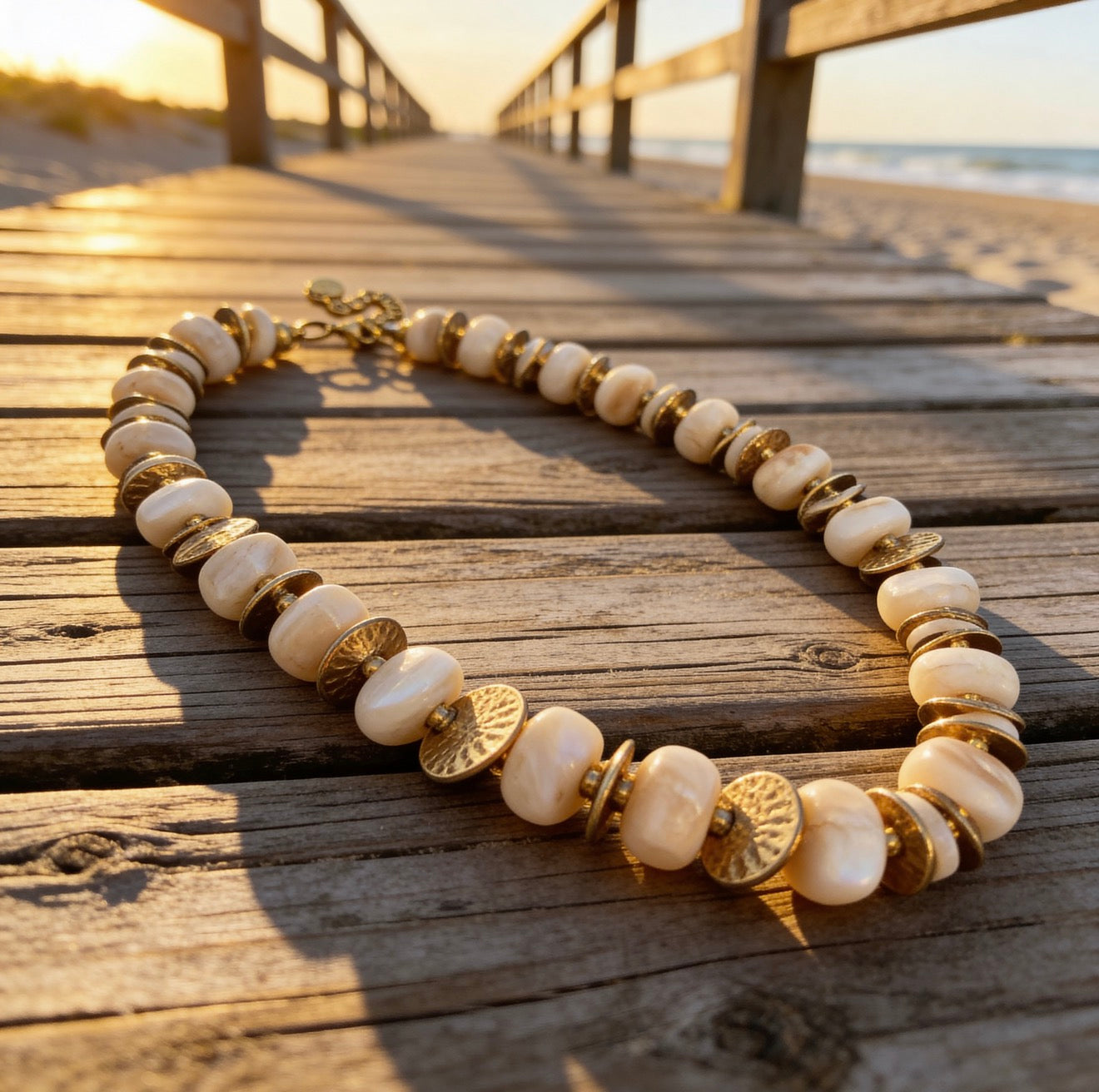 Chunky Cream & Gold Beaded Necklace