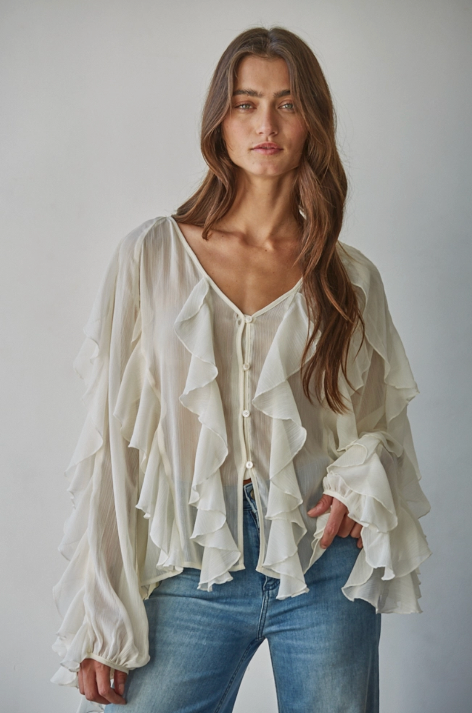 Ariella Ruffled Button Down