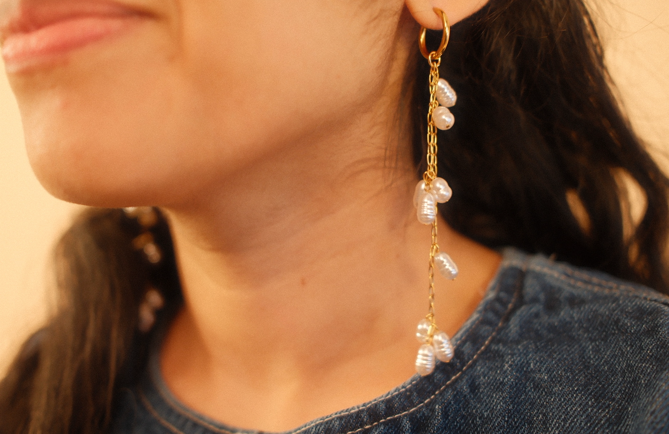 Mini Hoop Pearl Drop Earrings