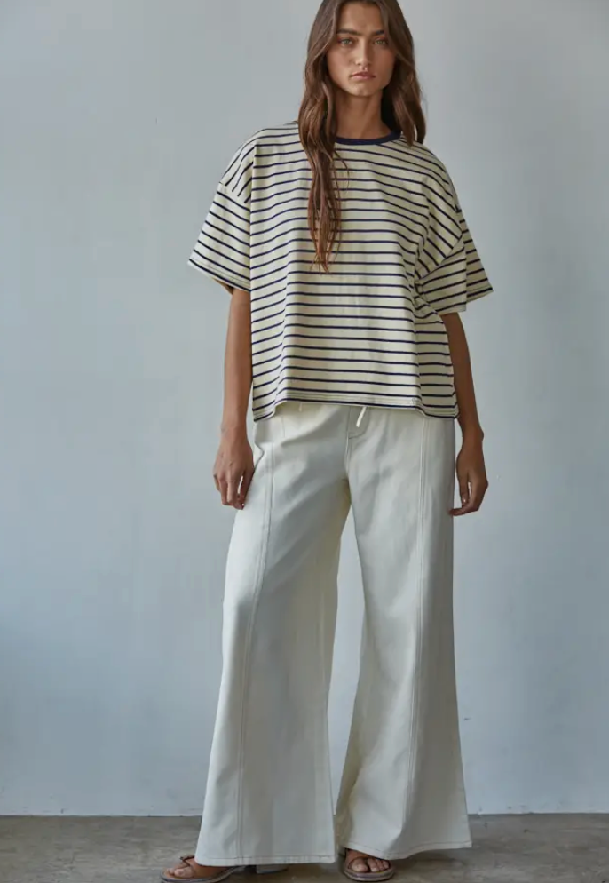 Woven Cotton Denim Wide Leg Pants