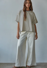 Woven Cotton Denim Wide Leg Pants