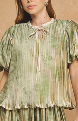Noelle Pleated Puff Sleeve Satin Blouse